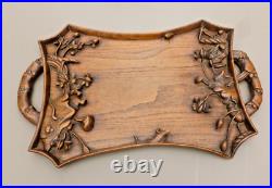 Plateau en bois sculpté art nouveau fleurs et insectes Plateau en bois sculpté art nouveau fleurs et insectes