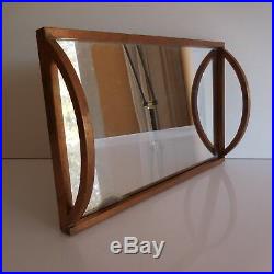 Plateau miroir verre cuivre bois fait main Art Déco design XXe PN France N3047
