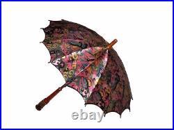 RARE Jolie ombrelle ancienne Art Déco de collection, en soie, manche sculpté