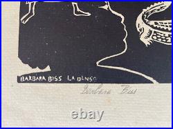 Rare estampe signée Barbara Biss La danse bois gravé original Art Déco Egypte