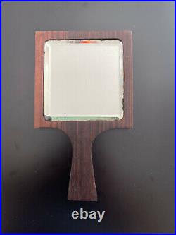Rare petit miroir Art Déco bois exotique face à main années 1930 biseauté