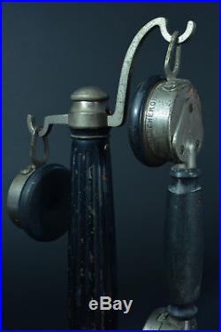 SUPERBE ANCIEN TELEPHONE Bougie COLONNE EN BOIS CHERONNET PHONE art deco 1920