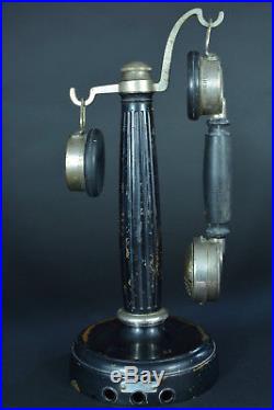 SUPERBE ANCIEN TELEPHONE Bougie COLONNE EN BOIS CHERONNET PHONE art deco 1920