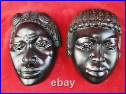 Sculpture Art-Déco Paire de visages Ebène 1925