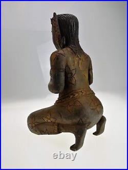 Sculpture Asiatique en Bois Ancien, Déesse, H. 31cm