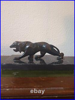Sculpture Bois Art Deco 1930.50/Socle Marbre. Tigre. Félin. Carved Wood/Acajou
