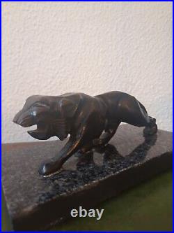 Sculpture Bois Art Deco 1930.50/Socle Marbre. Tigre. Félin. Carved Wood/Acajou