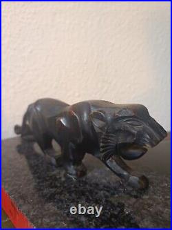 Sculpture Bois Art Deco 1930.50/Socle Marbre. Tigre. Félin. Carved Wood/Acajou