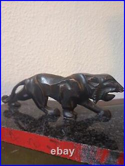 Sculpture Bois Art Deco 1930.50/Socle Marbre. Tigre. Félin. Carved Wood/Acajou