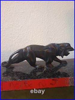 Sculpture Bois Art Deco 1930.50/Socle Marbre. Tigre. Félin. Carved Wood/Acajou