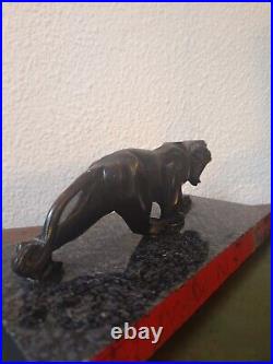 Sculpture Bois Art Deco 1930.50/Socle Marbre. Tigre. Félin. Carved Wood/Acajou