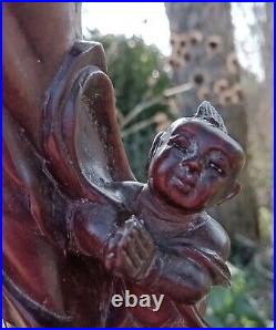 Sculpture Statuette Asiatique En Bois Sculpte Guanyin Dn1538