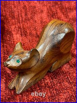 Sculpture bois exotique style Art Déco ramasse miettes objet de curiosité souris