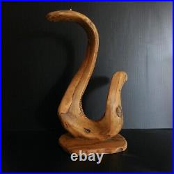 Sculpture bois olivier pied de lampe vintage art déco fait main PN France N6050