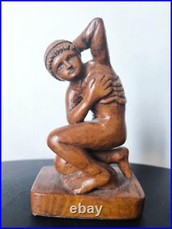 Sculpture bois signée R Degardin nue style grecque antique 1929 Art Déco