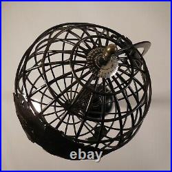 Sculpture globe mappemonde fer forgé laiton bois fait main noir art déco N5025