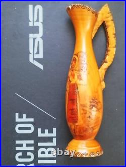 Sculpture peinture bois Wooden Koart deco romania vase pichet Rare Cf Photos