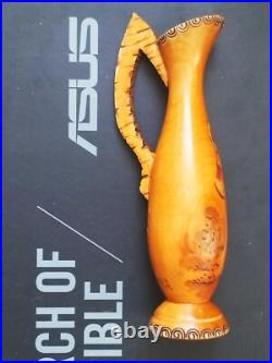 Sculpture peinture bois Wooden Koart deco romania vase pichet Rare Cf Photos