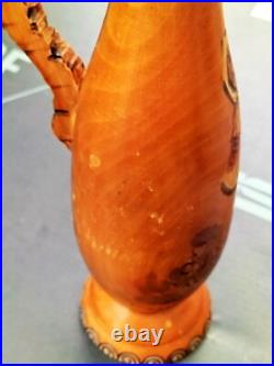Sculpture peinture bois Wooden Koart deco romania vase pichet Rare Cf Photos