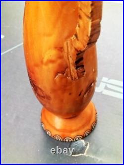 Sculpture peinture bois Wooden Koart deco romania vase pichet Rare Cf Photos