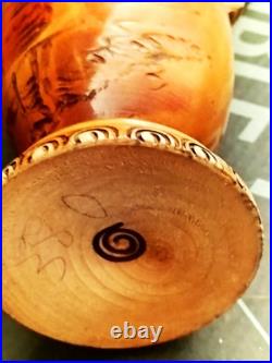 Sculpture peinture bois Wooden Koart deco romania vase pichet Rare Cf Photos
