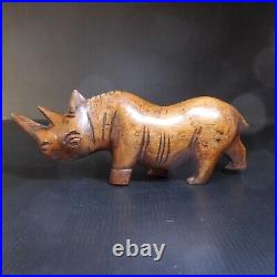 Sculpture statue rhinocéros bois vintage art déco ethnique 1942 Afrique N7672