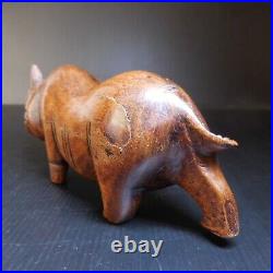 Sculpture statue rhinocéros bois vintage art déco ethnique 1942 Afrique N7672