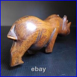 Sculpture statue rhinocéros bois vintage art déco ethnique 1942 Afrique N7672