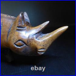 Sculpture statue rhinocéros bois vintage art déco ethnique 1942 Afrique N7672