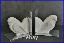 Serre livres Art déco moderniste cubiste bois sculpté patiné métal chromé Adnet