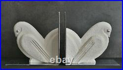 Serre livres Art déco moderniste cubiste bois sculpté patiné métal chromé Adnet