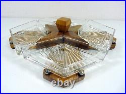Serviteur Hors d'Oeuvres Verre et Bois Art Déco 1930 TBE