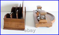 Set de Bureau Art Déco Organisateur Necessaire Vintage en Bois Trieur + Encrier