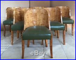 Six chaises art déco gondole années 1925 en placage de bois jaune. XX siècle