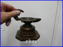 Superbe lampe à huile à la vipère Art Déco, bronze soclé gradins bois, H12cm, P500g