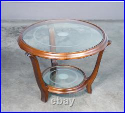 Table Basse Art Déco Design Bois Verre Rond Époque 1950