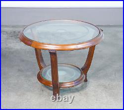 Table Basse Art Déco Design Bois Verre Rond Époque 1950