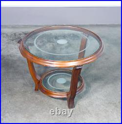 Table Basse Art Déco Design Bois Verre Rond Époque 1950