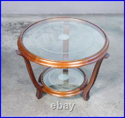 Table Basse Art Déco Design Bois Verre Rond Époque 1950