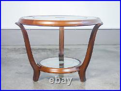 Table Basse Art Déco Design Bois Verre Rond Époque 1950