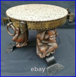 Table Basse Art Déco Jean Maurice Rothschild/fer martelé/marbre/bois sculpté