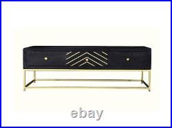 Table basse art déco PRISMIN 3 tiroirs Bois de manguier et métal Noir et d