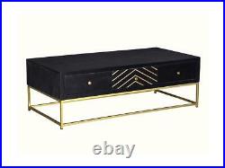 Table basse art déco PRISMIN 3 tiroirs Bois de manguier et métal Noir et d