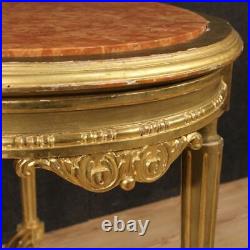 Table de salon meuble petite table bois d'or style ancien Luigi XVI marbre 900