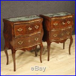 Tables de chevet paire de meubles italiens en bois incrusté marbre style ancien