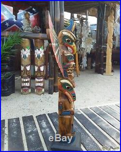 Totem des Indiens, Totem bois Little Big Horn Amérique grandes tailles 1,00 M