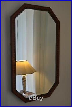 Très beau miroir Art Déco glace biseautée- cadre en bois marqueté