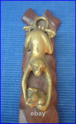 V66 TB Coupe Papier Tourne Page Bois Exotique Bronze Singe Noix Coco Art Deco V66 TB Coupe Papier Tourne Page Bois Exotique Bronze Singe Noix Coco Art Deco