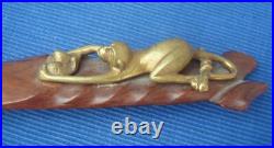 V66 TB Coupe Papier Tourne Page Bois Exotique Bronze Singe Noix Coco Art Deco V66 TB Coupe Papier Tourne Page Bois Exotique Bronze Singe Noix Coco Art Deco