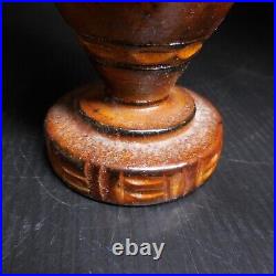 Vase soliflore bois sculpture fait main design XXe vintage art déco fleur N7732
